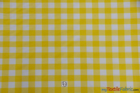 Gingham Checkered Fabric | Polyester Picnic Checkers | 1" x 1" | 60" Wide | Tablecloths, Curtains, Drapery, Events, Apparel | Fabric mytextilefabric Yards Yellow White 