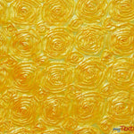 Load image into Gallery viewer, Rosette Satin Fabric | Wedding Satin Fabric | 54&quot; Wide | 3d Satin Floral Embroidery | Multiple Colors | Sample Swatch| Fabric mytextilefabric Sample Swatches Yellow 
