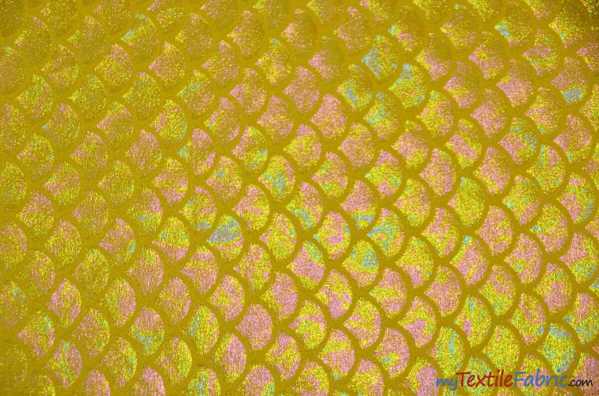 4 Way Stretch Dancewear Fabric | Paradise Mermaid Hologram Spandex | 58/60" Wide | Multiple Colors | Fabric mytextilefabric Yards Yellow 