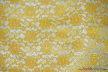 Load image into Gallery viewer, Raschel Lace Fabric | 60&quot; Wide | Vintage Lace Fabric | Bridal Lace, Decoration, Curtain, Tablecloth | Boutique Lace Fabric | Floral Lace Fabric | Fabric mytextilefabric Yards Yellow 
