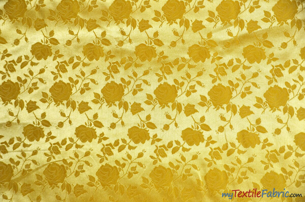 Satin Jacquard | Satin Flower Brocade | 60" Wide | Wholesale Bolt 65 Yards | Fabric mytextilefabric Bolts Yellow 